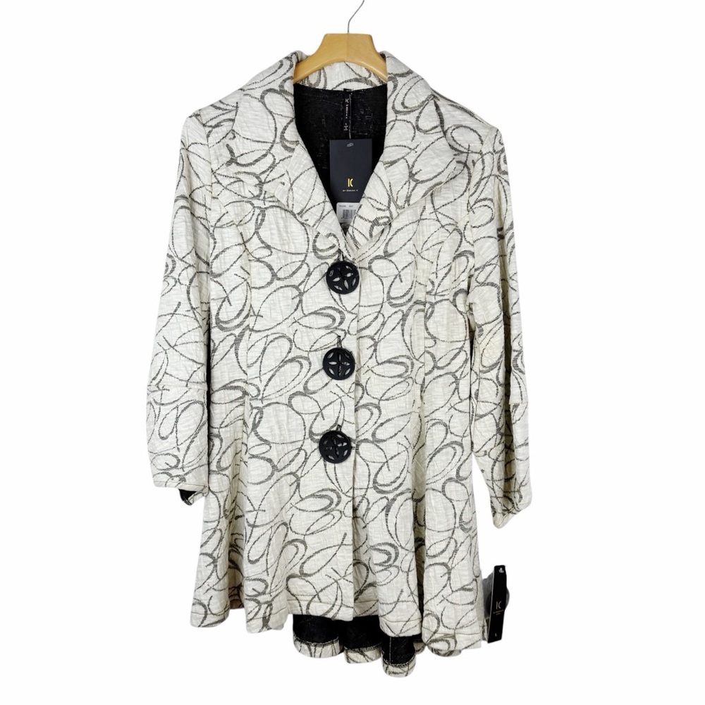 IC by Connie K Textured Swing Jacket Cream Black Abstract Swirl Size Large